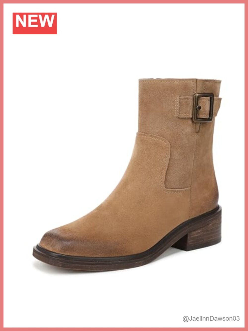 Suede Ankle Bootie with Side Zipper and Block Heel